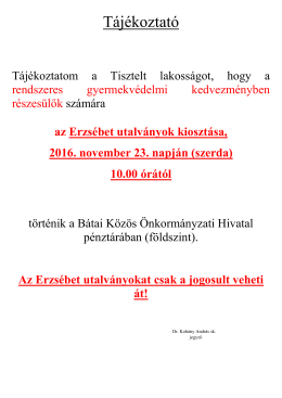 Erzs&eacute;bet utalv&aacute;nyok kioszt&aacute;sa 2016.11.23.