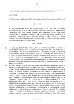 IV/405/2016. Az Alkotmánybíróság tanácsa alkotmányjogi panasz