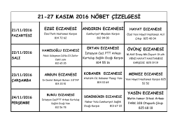 21-27 kasım 2016 n&ouml;bet &ccedil;izelgesi
