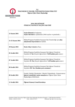 "İSTE 2016-2018 Öğrenci Konseyi Seçim Takvimi" isimli dosyayı