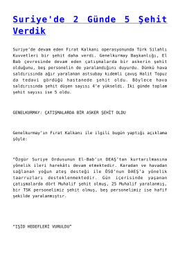 Suriye`de 2 Günde 5 Şehit Verdik