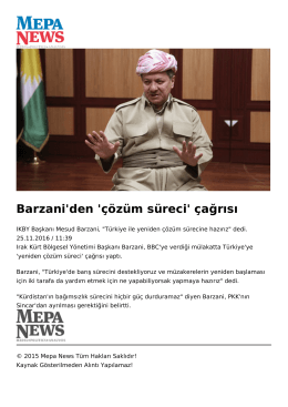 Barzani`den `çözüm süreci` çağrısı