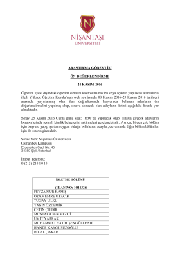 ARAŞTIRMA GÖREVLİSİ ÖN DEĞERLENDİRME 24 KASIM 2016