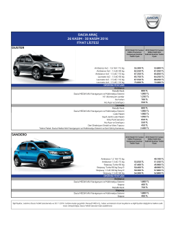 DACIA ARA&Ccedil; 26 KASIM - 30 KASIM 2016 FİYAT LİSTESİ