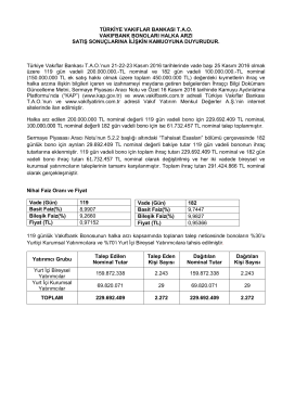 VakıfBank Bonoları Satış Sonuçları