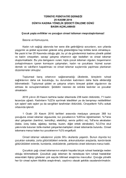 TÜRKİYE PSİKİYATRİ DERNEĞİ 25 KASIM 2016 DÜNYA KADINA