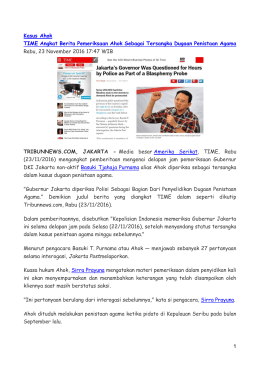 1 Kasus Ahok TIME Angkat Berita Pemeriksaan Ahok