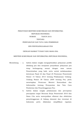 (RPM) Kominfo tentang Persyaratan dan Tata Cara Pemberian Izin