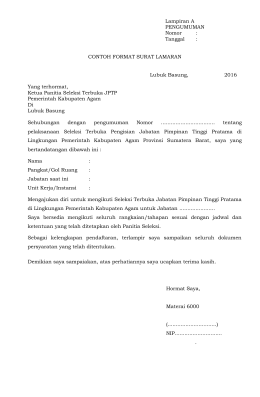 CONTOH FORMAT SURAT LAMARAN Lubuk Basung, 2016 Yang