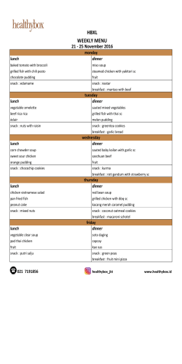 HBXL WEEKLY MENU