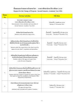 ขันตอนและกําหนดการย้ายสาขาวิชา : ภาคการศึกษ
