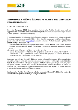 Informace k př&iacute;jmu Ž&aacute;dost&iacute; o platbu PRV 2014