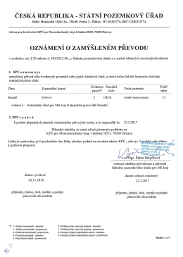 Oznámení o zamýšleném převodu pozemků v k. ú. Karlovec