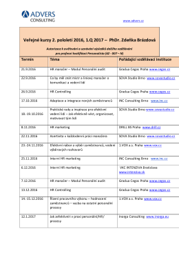 Veřejné kurzy 2. pololetí 2016, 1.Q 2017 – PhDr. Zdeňka Brázdová