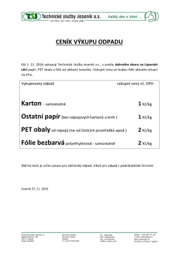 ceník výkupu odpadu - Technické služby Jeseník as