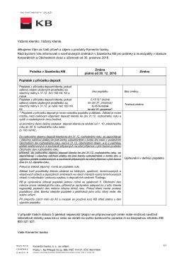 Změny v Sazebníku KB pro podniky a municipality v obsluze