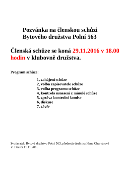 Pozvánka na schůzi 29. 11. 2016