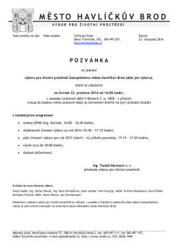 Pozvánka na jednání výboru pro životní prostředí
