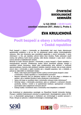 EVA KRULICHOVÁ Pocit bezpečí a obavy z kriminality v