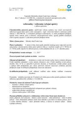 Vedoucí Městského úřadu v České Lípě vyhlašuje