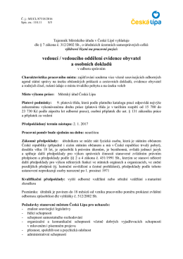 vedoucí / vedoucího oddělení evidence obyvatel a