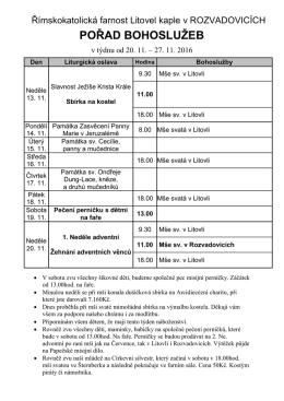 Pořad bohoslužeb ve FARNÍM KOSTELE V