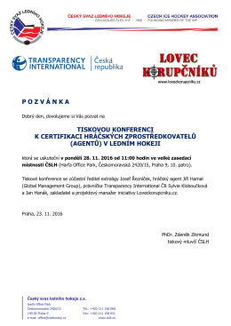 pozv á nka tiskovou konferenci k certifikaci hráčských