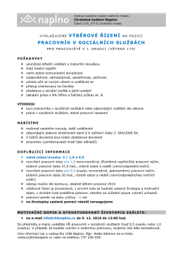 vyhlašujeme výběrové řízení na pozici pracovník v sociálních službách