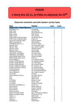 POZOR v &uacute;ter&yacute; dne 22.11. je třeba se ubytovat do 2200