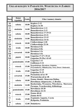 UKŁAD KOLĘDY W PARAFII ŚW. WOJCIECHA W ZABRZU 2016