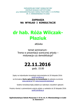 dr hab. R&oacute;ża Wilczak- Płaziuk 22.11.2016
