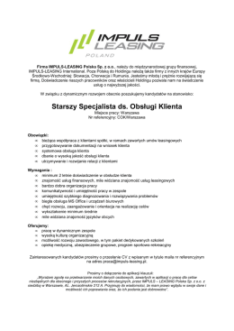 Starszy Specjalista ds. Obsługi Klienta