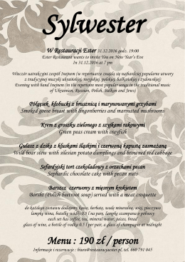 Sylwester 2016/2017 w Restauracji Ester