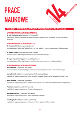 Wyniki XIV edycji konkursu na najlepszą pracę naukową na temat