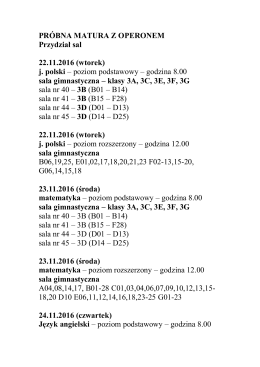 PRÓBNA MATURA Z OPERONEM Przydział sal 22.11.2016 (wtorek