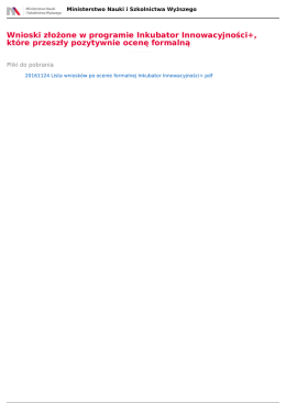 Wnioski złożone w programie Inkubator Innowacyjności+, które