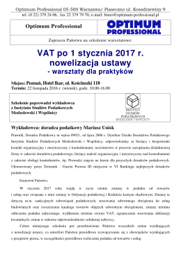 VAT po 1 stycznia 2017 r. nowelizacja ustawy