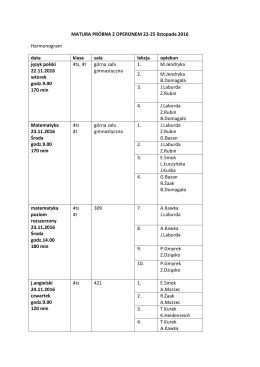 Harmonogram pr&oacute;bne matury w ZSME listopad 2016