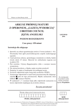 ARKUSZ PR&Oacute;BNEJ MATURY Z OPERONEM, &bdquo;GAZETĄ