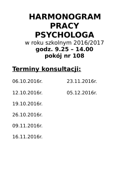 harmonogram pracy psychologa