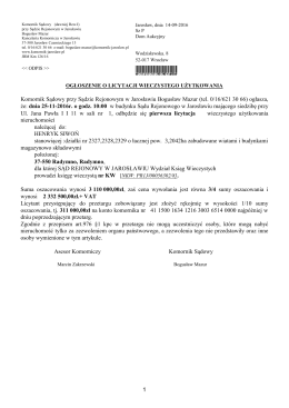 1 Komornik Sądowy przy Sądzie Rejonowym w Jarosławiu