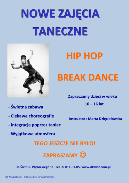 nowe zajęcia taneczne hip hop break dance