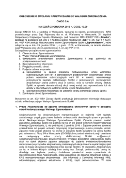 ogłoszenie o zwołaniu zwyczajnego walnego