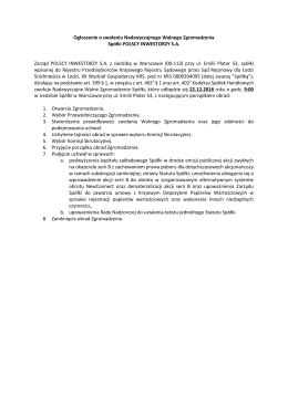 Ogłoszenie o zwołaniu Nadzwyczajnego Walnego