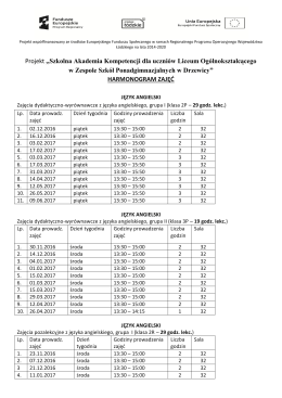 harmonogram zajęć - ZESPÓŁ SZKÓŁ PONADGIMNAZJALNYCH w