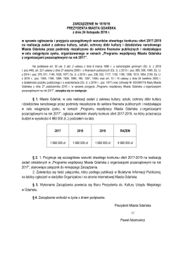 ZARZĄDZENIE Nr 1819/16 PREZYDENTA MIASTA GDAŃSKA z