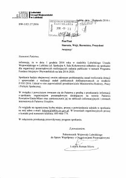 Informacja o spotkaniu dla organizacji pozarządowych realizujących