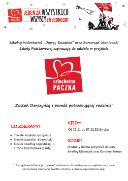 Szkolny Wolontariat &bdquo;Dawcy Szczęścia&rdquo; oraz Samorząd Uczniowski