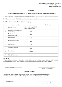 WNIOSEK o przyjęcie odpadów komunalnych w Punkcie