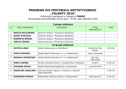 program xvi festiwalu artystycznego „talenty 2016”